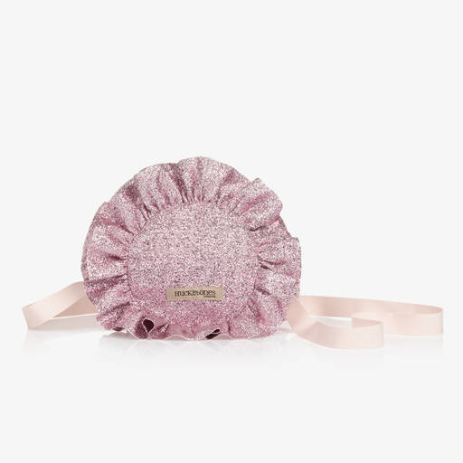 Hucklebones London-Girls Glittery Pink Ruffle Bag (12cm) | Childrensalon