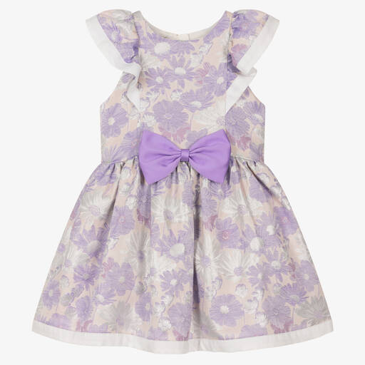 Hucklebones London-Girls Lilac Floral Jacquard Dress | Childrensalon
