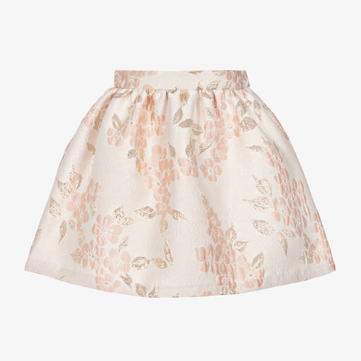 Hucklebones London-Girls Pink Floral Jacquard Skirt | Childrensalon