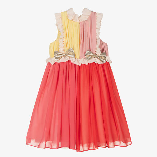 Hucklebones London-Girls Pink & Yellow Chiffon Dress | Childrensalon