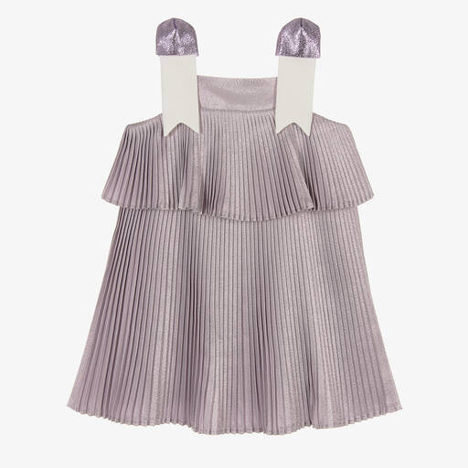 Hucklebones London-Girls Shimmery Purple Pleated Dress | Childrensalon