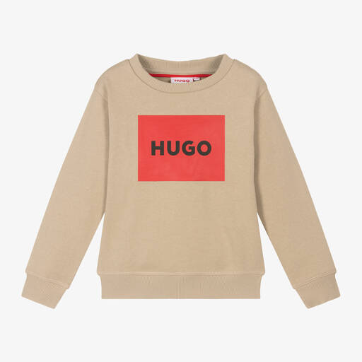 HUGO-Boys Beige Cotton Sweatshirt | Childrensalon