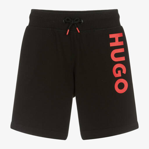 HUGO-Boys Black Cotton Jersey Shorts | Childrensalon