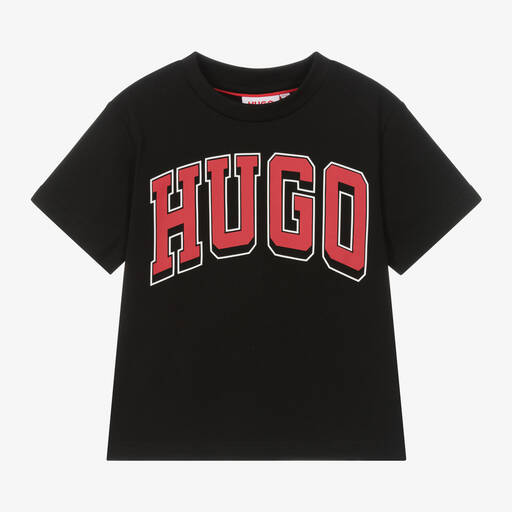 HUGO-Boys Black Varsity Cotton T-Shirt | Childrensalon