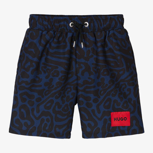 HUGO-Boys Blue Animal Print Swim Shorts | Childrensalon