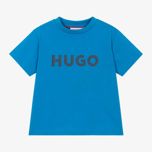 HUGO-Boys Blue Cotton T-Shirt | Childrensalon
