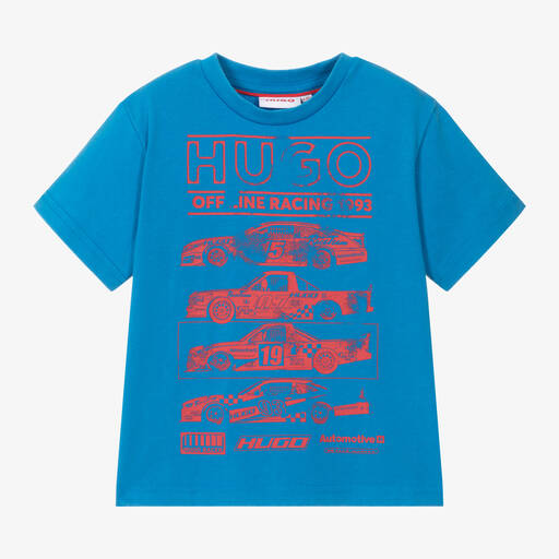 HUGO-Boys Blue Graphic Cotton T-Shirt | Childrensalon