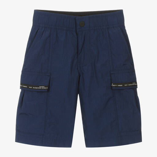 HUGO-Boys Navy Blue Cargo Shorts | Childrensalon