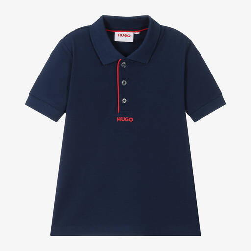 HUGO-Boys Navy Blue Cotton Polo Shirt | Childrensalon