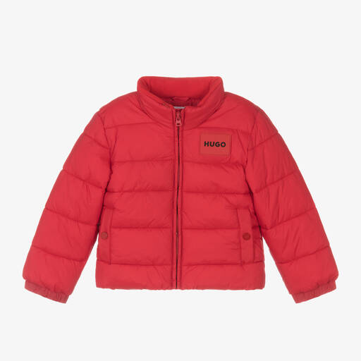 HUGO-Boys Red Hooded Puffer Jacket | Childrensalon