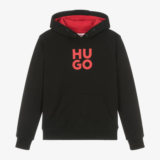 HUGO-Teen Boys Black Organic Cotton Hoodie | Childrensalon