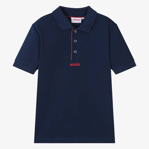 HUGO-Teen Boys Blue Cotton Polo Shirt | Childrensalon