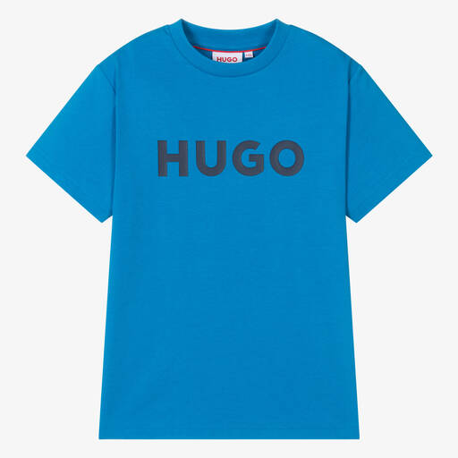 HUGO-Teen Boys Blue Organic Cotton T-Shirt | Childrensalon