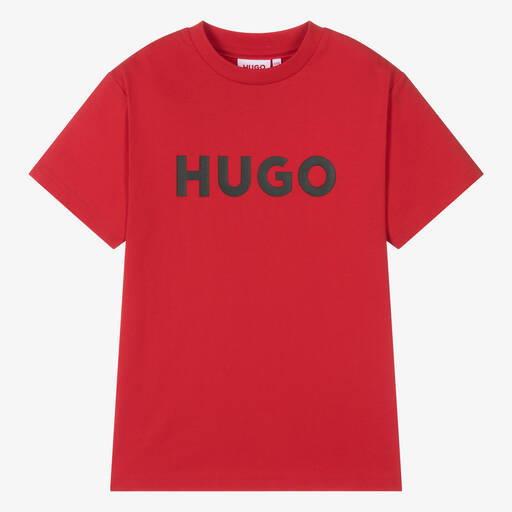HUGO-Teen Boys Red Organic Cotton T-Shirt | Childrensalon