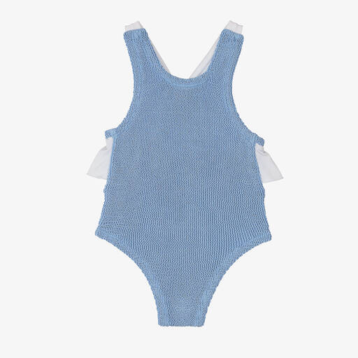 Hunza G-Girls Blue Crinkle Frill Swimsuit | Childrensalon