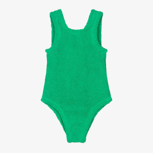 Hunza G-Girls Green Crinkle Swimsuit | Childrensalon