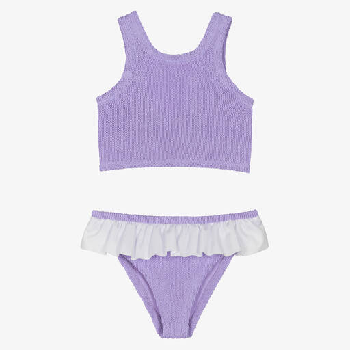 Hunza G-Girls Lilac Purple Crinkle Frill Bikini | Childrensalon