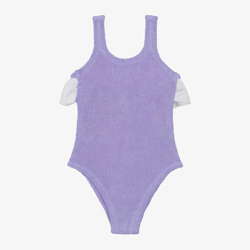 Hunza G-Girls Lilac Purple Crinkle Frill Swimsuit | Childrensalon