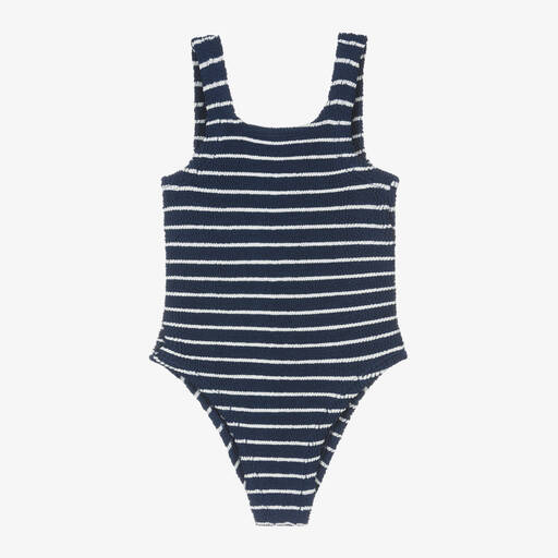 Hunza G-Girls Navy Blue Stripe Crinkle Swimsuit | Childrensalon