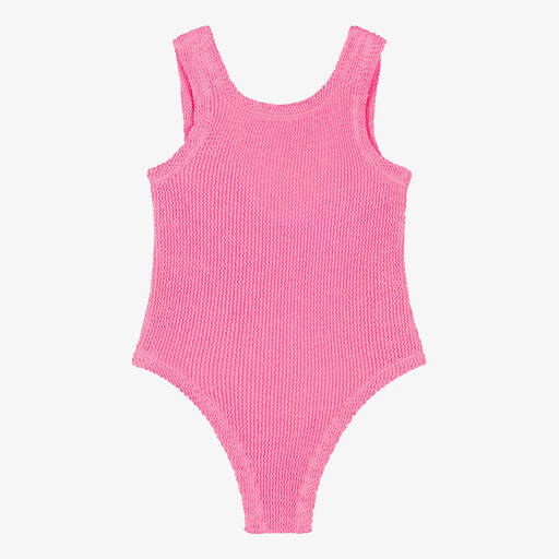 Hunza G-Розовый жатый купальник с бантиком | Childrensalon