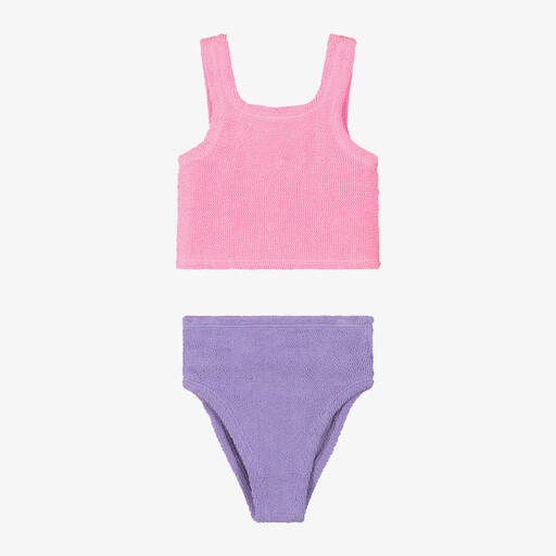 Hunza G-Girls Pink & Lilac Purple Crinkle Bikini | Childrensalon