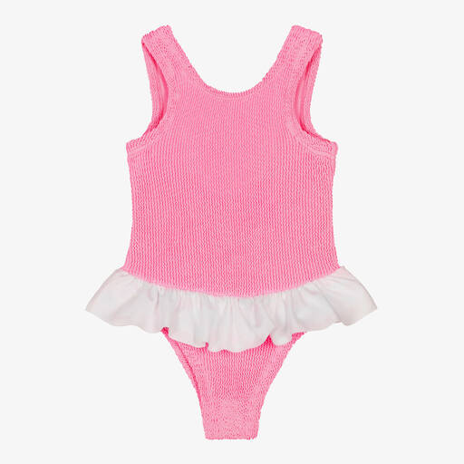 Hunza G-Girls Pink Ruffle Crinkle Swimsuit | Childrensalon