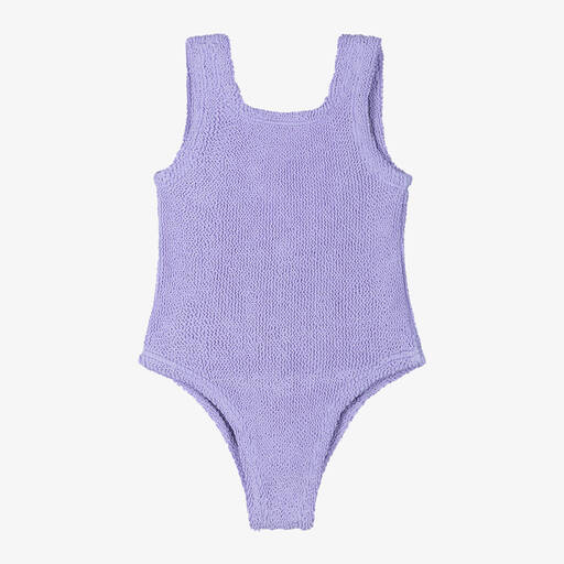Hunza G-Girls Purple Bow Crinkle Swimsuit | Childrensalon