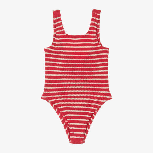 Hunza G-Girls Red & White Stripe Crinkle Swimsuit | Childrensalon