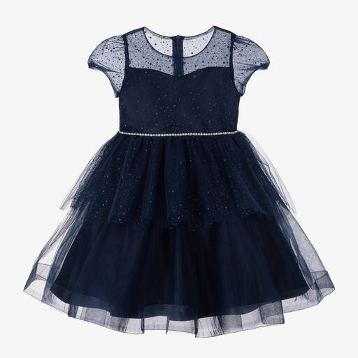 iAMe-Girls Navy Blue Sparkle Tulle Dress | Childrensalon