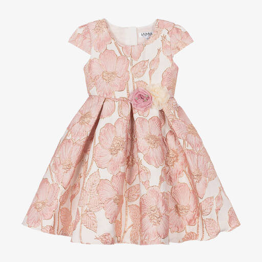 iAMe-Girls Pink Floral Brocade Dress | Childrensalon