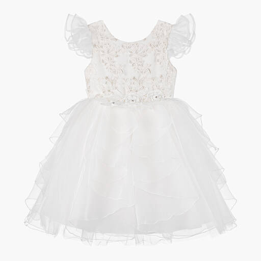 iAMe-Girls White Embroidered Floral Dress | Childrensalon