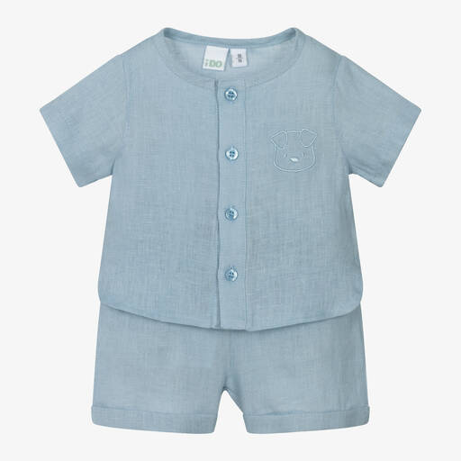 iDO Mini-Baby Boys Blue Linen Shorts Set | Childrensalon