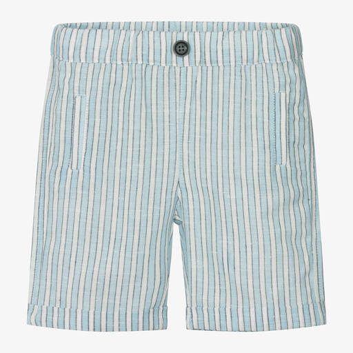 iDO Mini-Baby Boys Blue Striped Linen Shorts | Childrensalon