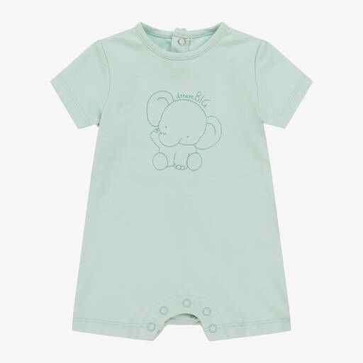 iDO Mini-Baby Boys Green Cotton Elephant Shortie | Childrensalon