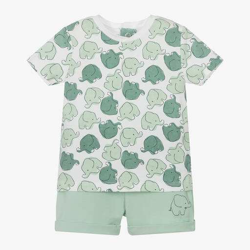 iDO Mini-Baby Boys Green Cotton Shorts Set | Childrensalon