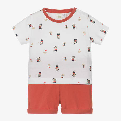 iDO Mini-Baby Boys Red Teddy Bear Shorts Set | Childrensalon