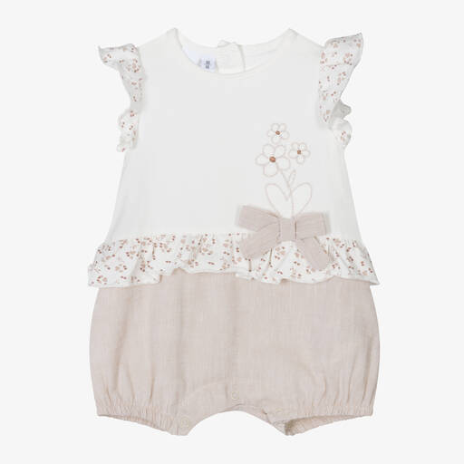 iDO Mini-Baby Girls Beige Cotton & Linen Shortie | Childrensalon