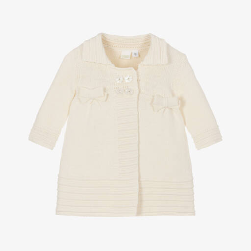 iDO Mini-Baby Girls Ivory Cotton Knit Pram Coat | Childrensalon