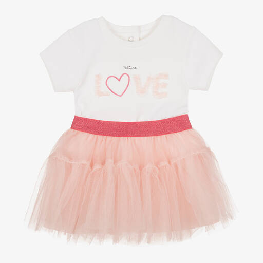 iDO Mini-Baby Girls Ivory & Pink Tulle Skirt Set | Childrensalon