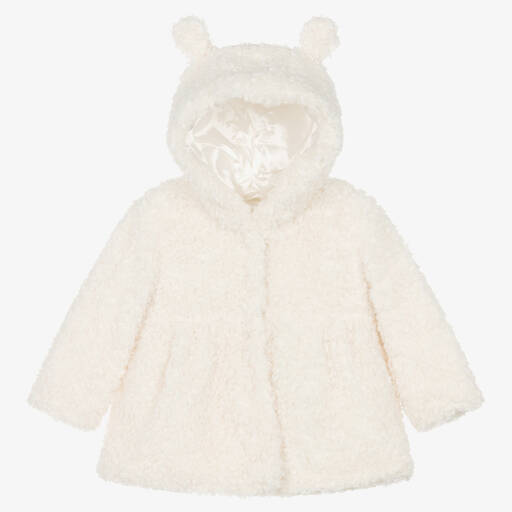 iDO Mini-Baby Girls Ivory Sherpa Fleece Coat | Childrensalon