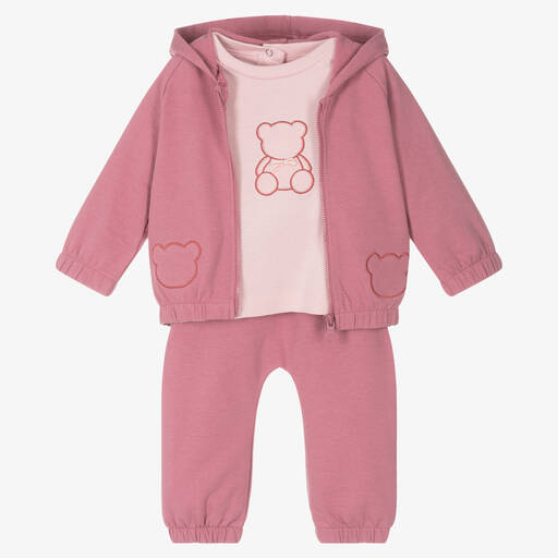 iDO Mini-Baby Girls Pink Cotton Tracksuit Set | Childrensalon