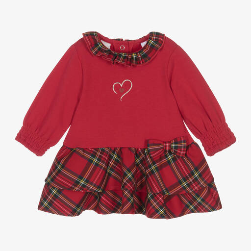 iDO Mini-Baby Girls Red Tartan Cotton Dress | Childrensalon