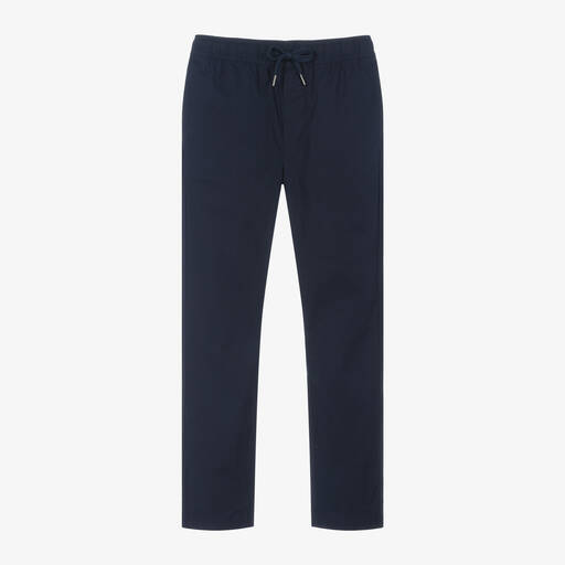 iDO Junior-Boys Blue Relaxed Fit Cotton Trousers | Childrensalon