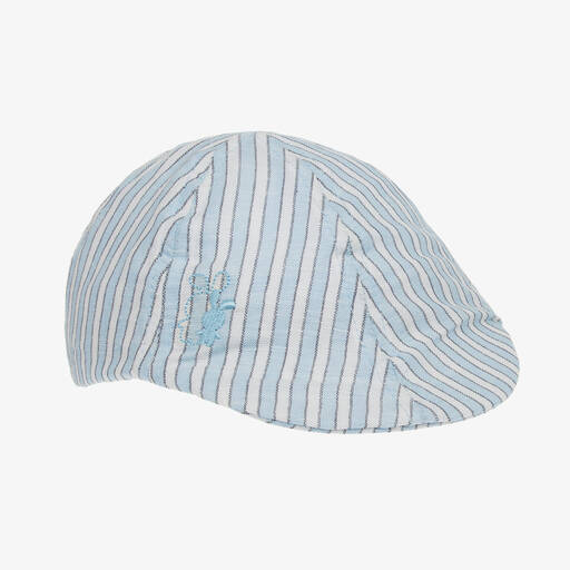 iDO Mini-Boys Blue Striped Linen & Cotton Cap | Childrensalon