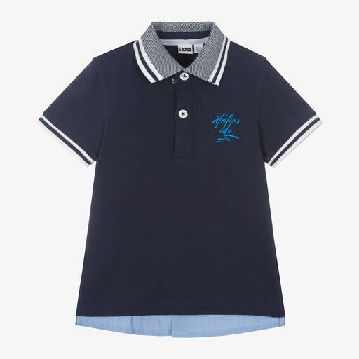 iDO Baby-Boys Navy Blue Cotton Piqué Polo Shirt | Childrensalon