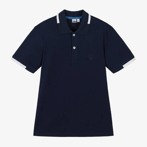 iDO Junior-Boys Navy Blue Cotton Piqué Polo Shirt | Childrensalon