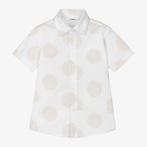 iDO Baby-Boys White & Beige Spot Print Shirt | Childrensalon