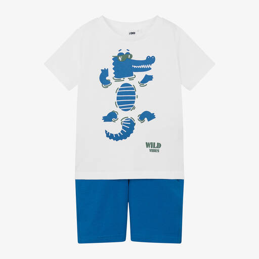 iDO Baby-Boys White & Blue Cotton Shorts Set | Childrensalon