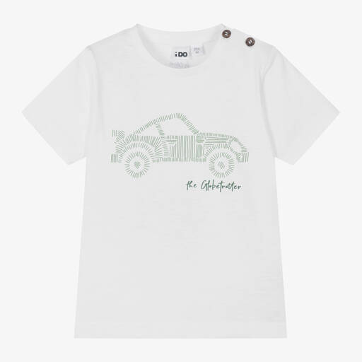 iDO Baby-Boys White Car Print Cotton T-Shirt | Childrensalon