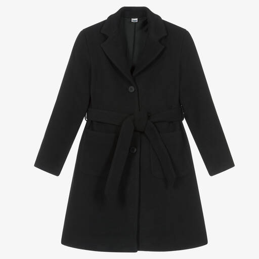 iDO Junior-Черное пальто с поясом для девочек | Childrensalon